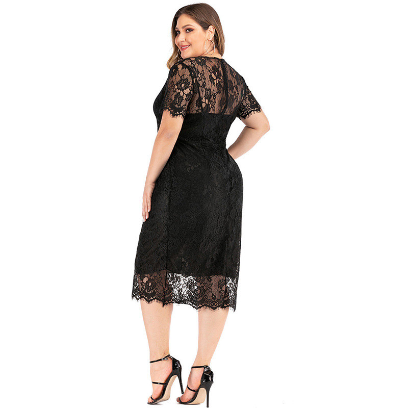 Nagy méretű csipkeparti ruha Női, nyár, kivágott, rövid ujjú, háton átlátszó szexi partiruha Maxi Bodycon ceruzaruhák