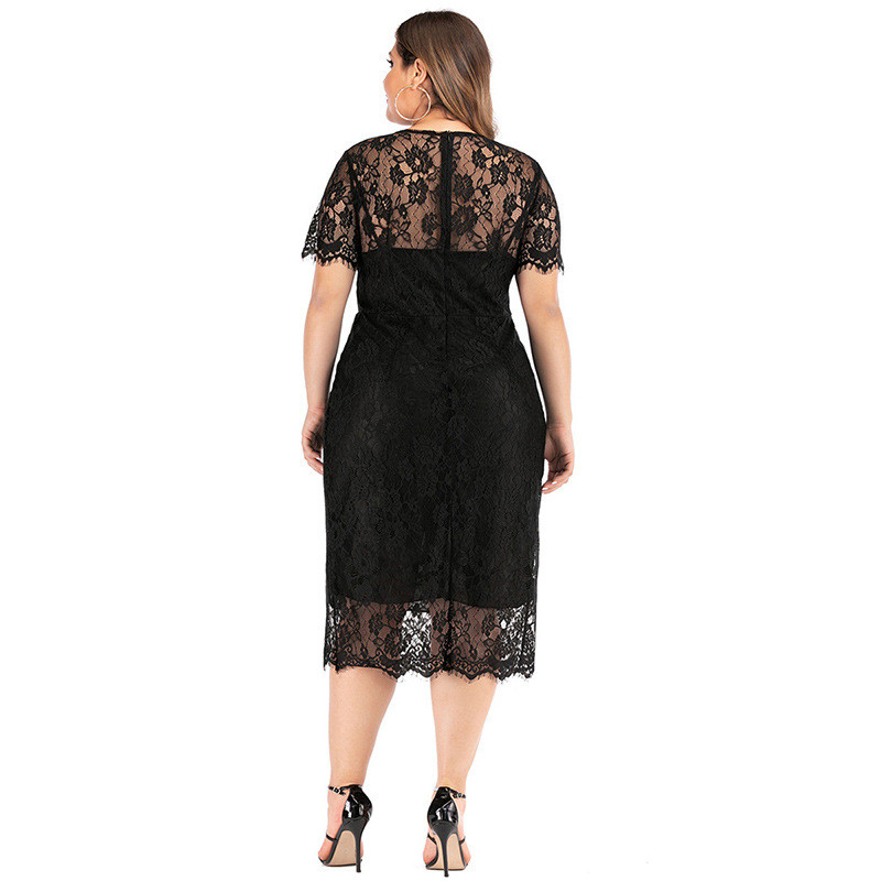 Nagy méretű csipkeparti ruha Női, nyár, kivágott, rövid ujjú, háton átlátszó szexi partiruha Maxi Bodycon ceruzaruhák