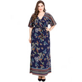 Virágos Boho tengerparti ruha nagy méretű női nyári V nyakú fodros rövid ujjú virágos maxi hosszú ruhák öves női tunika ruha