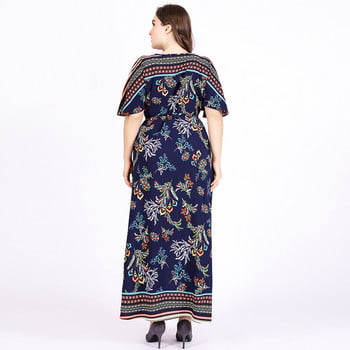 Floral Boho Beach Φόρεμα Plus Size Γυναικείο Καλοκαιρινό βολάν V λαιμόκοψη κοντά μανίκια Λουλούδι Μακρι Φορέματα Γυναικεία τουνίκ φόρεμα