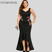 Izšūšana Roses Mermaid Plus Size 5XL Kleita Maxi Sexy Black Tank V kakla izgriezums, garš Elegantas ballītes sieviešu kleita vakara apģērbs