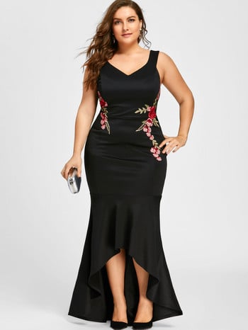 Κέντημα Τριαντάφυλλα Mermaid Plus Size 5XL Φόρεμα Maxi Σέξι Μαύρο Tank V λαιμόκοψη Κομψό Γυναικείο φόρεμα βραδινό φόρεμα