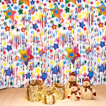 2m 2,5m 3m Πολύχρωμη κουρτίνα με αλουμινόχαρτο Star Foil Baby Shower Party Backdrop Ραμαζάνι Διακοσμήσεις Γάμου Γάμου Προμήθειες για πάρτι
