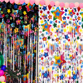 2m 2,5m 3m цветна звезда от фолио от сърма завеса Baby Shower Party Backdrop Рамадан Рожден ден Сватбени декорации Парти консумативи