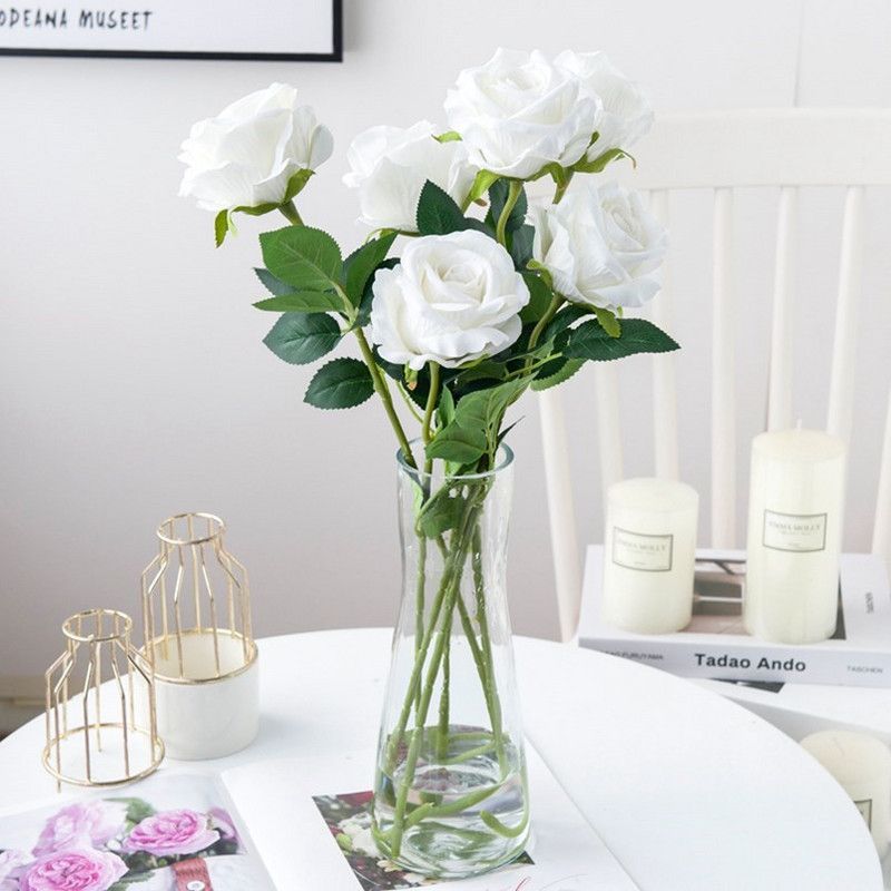 5 buc Buchet de flori artificiale Trandafiri de mătase frumoși Decor de masă de nuntă pentru acasă Aranjați plante false Cadou de Ziua Îndrăgostiților