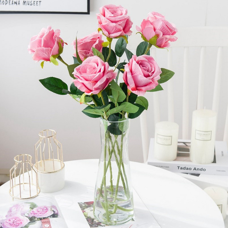 5 buc Buchet de flori artificiale Trandafiri de mătase frumoși Decor de masă de nuntă pentru acasă Aranjați plante false Cadou de Ziua Îndrăgostiților