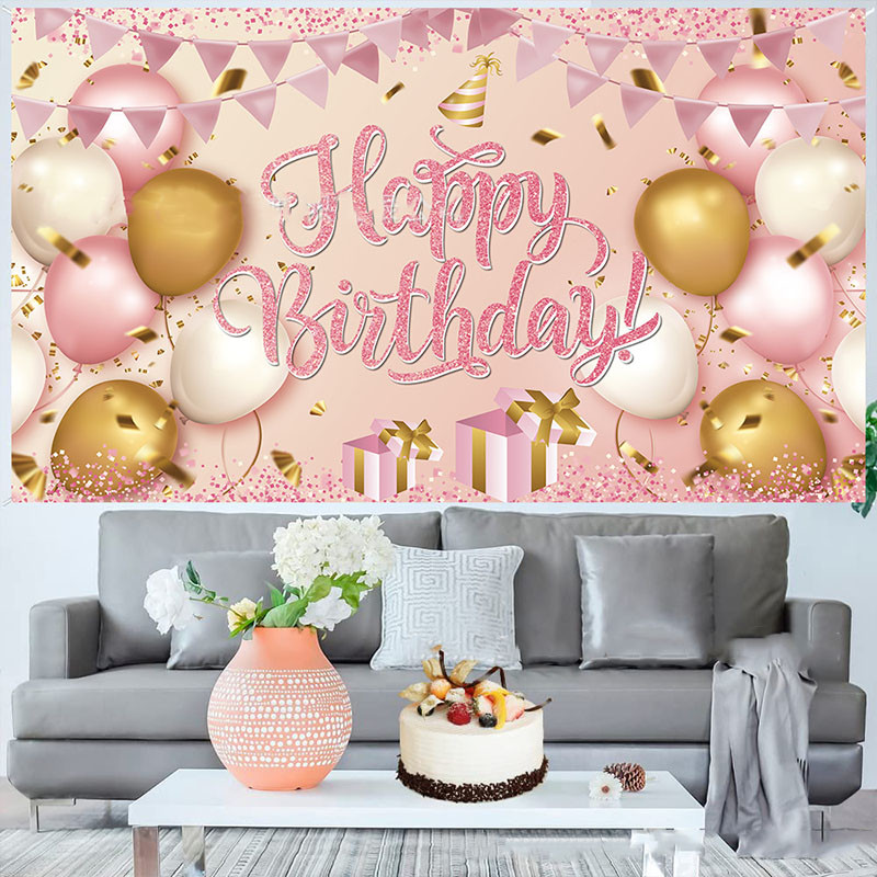 180x110 cm-es rózsa arany léggömb születésnapi szalaghirdetés fotó kellékek Boldog királynő hercegnő születésnapi parti dekorációja háttér képernyő szalaghirdetés