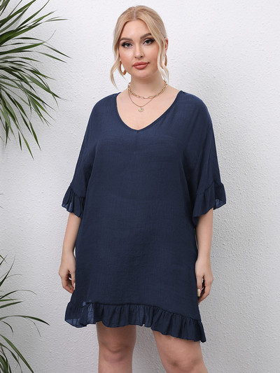 Dámske letné plážové šaty GIBSIE Plus Size s výstrihom do V a zaväzovaním vzadu, jednofarebný volánikový lem, voľné plážové šaty 4xl