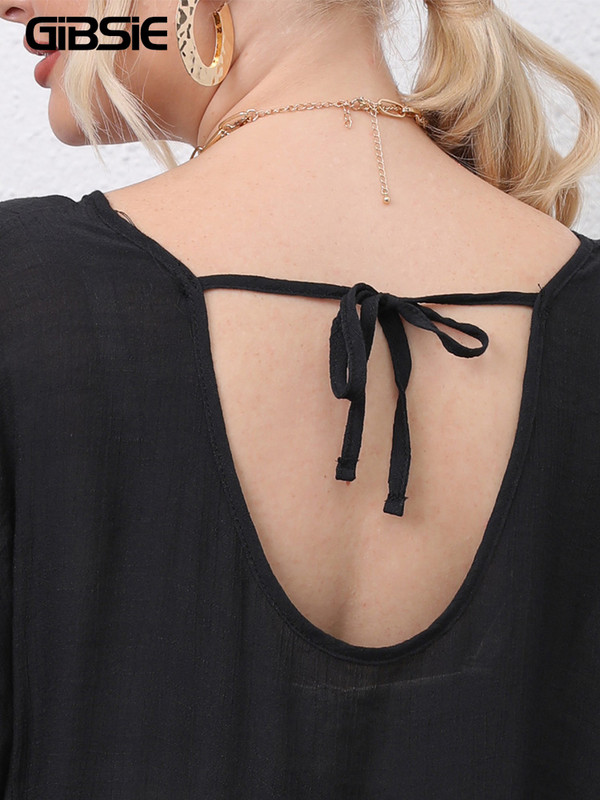 Dámske letné plážové šaty GIBSIE Plus Size s výstrihom do V a zaväzovaním vzadu, jednofarebný volánikový lem, voľné plážové šaty 4xl