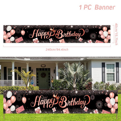 Melnā zelta reklāmkarogs daudz laimes dzimšanas dienā bērnu dzimšanas dienas ballītes dekorēšana zēna meitenes dzimšanas dienas reklāmkarogs āra dekors bērnu dušas piegādātājs