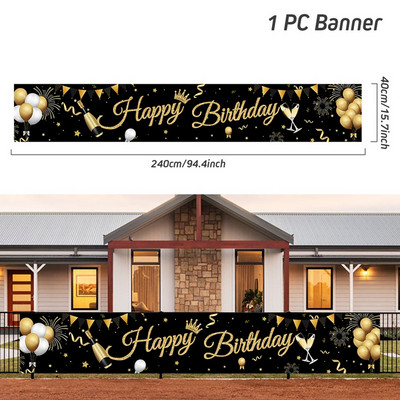 Melnā zelta reklāmkarogs daudz laimes dzimšanas dienā bērnu dzimšanas dienas ballītes dekorēšana zēna meitenes dzimšanas dienas reklāmkarogs āra dekors bērnu dušas piegādātājs
