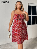 GIBSIE Plus Size Ditsy cvjetni čvor prednja Cami haljina Ženske blagdanske boho plažne ljetne midi haljine bez rukava A-kroja