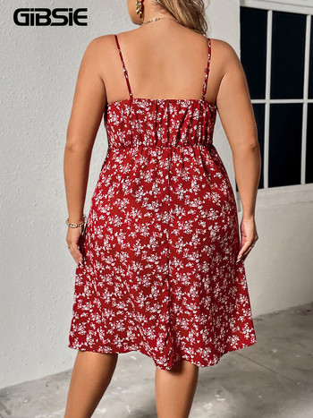 GIBSIE Plus Size Ditsy Floral Knot Μπροστινό φόρεμα Cami Γυναικείο Holiday Boho Beach Καλοκαιρινό ψηλόμεσο Αμάνικο μίντι φορέματα γραμμής