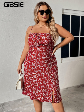 GIBSIE Plus Size Ditsy Floral Knot Μπροστινό φόρεμα Cami Γυναικείο Holiday Boho Beach Καλοκαιρινό ψηλόμεσο Αμάνικο μίντι φορέματα γραμμής