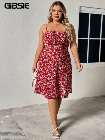 GIBSIE Plus Size Ditsy Floral Knot Μπροστινό φόρεμα Cami Γυναικείο Holiday Boho Beach Καλοκαιρινό ψηλόμεσο Αμάνικο μίντι φορέματα γραμμής