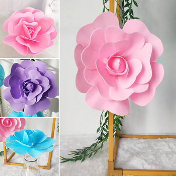Προσομοίωση PE Foam Flat Bottom Giant Rose Flowers Wall Φόντο Γάμου DIY Party Faux Flower Decoration Home Fake Flore Heads