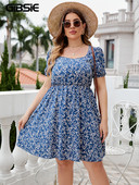 GIBSIE Rochie cu mâneci bufante, cu gât pătrat, mărime mare, pentru femei, vacanță, boho, vară, elastică, scurte, rochii în linie A 2023 nou