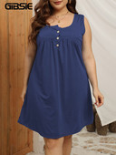 GIBSIE lielizmēra kakla pogām bez piedurknēm liela izmēra kleita sievietēm 2023. g. Jaunas vasaras pamata, masīvas sieviešu brīvas minikleitas