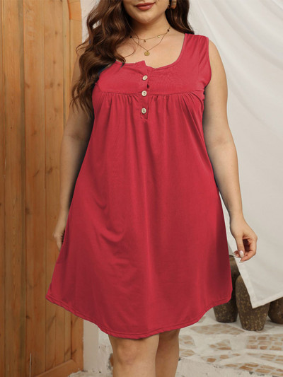 GIBSIE lielizmēra kakla pogām bez piedurknēm liela izmēra kleita sievietēm 2023. g. Jaunas vasaras pamata, masīvas sieviešu brīvas minikleitas