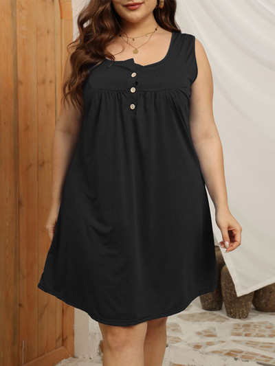 GIBSIE lielizmēra kakla pogām bez piedurknēm liela izmēra kleita sievietēm 2023. g. Jaunas vasaras pamata, masīvas sieviešu brīvas minikleitas