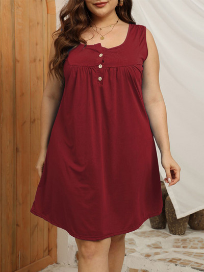 GIBSIE lielizmēra kakla pogām bez piedurknēm liela izmēra kleita sievietēm 2023. g. Jaunas vasaras pamata, masīvas sieviešu brīvas minikleitas