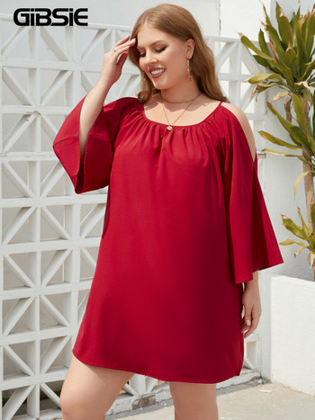 GIBSIE Plus Size Solid O-Neck Γυναικείο φόρεμα με μανίκια 3/4 Καλοκαίρι 2023 Νέα, χαλαρά μίνι φορέματα κορεατικής μόδας για διακοπές