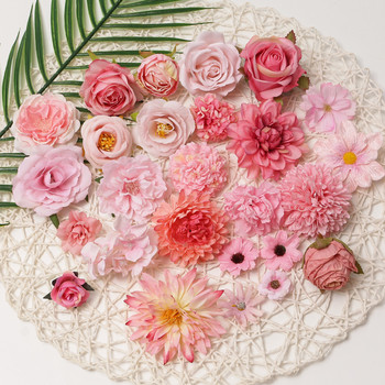 Μαζικά ροζ τεχνητά λουλούδια Κεφαλή για διακόσμηση σπιτιού γάμου DIY Ψεύτικα λουλούδια για διακόσμηση Διακόσμηση στεφάνι για πάρτι γενεθλίων