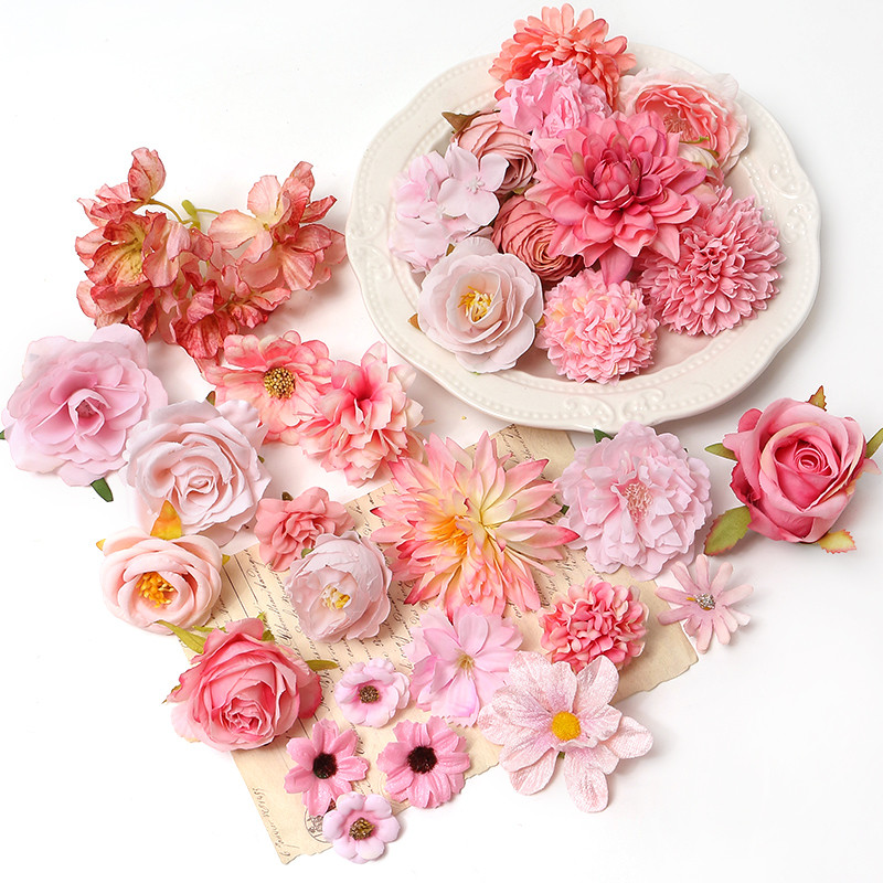 Lielapjoma rozā mākslīgo ziedu galva kāzu mājas dekorēšanai DIY viltus ziedi dekorēšanai Dzimšanas dienas ballītes Amatniecības vainaga dekorēšana