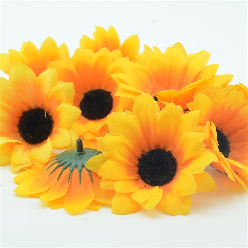 10gab 7cm liela zīda saulespuķu mākslīgā zieda galviņa kāzu kastītes dekorēšanai.
