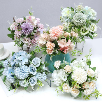 1 μάτσο τεχνητά λουλούδια, διάφορες ανθοδέσμες από μεταξωτό τριαντάφυλλο, ορτανσία παιωνία, vintage νύφη που κρατά ψεύτικα λουλούδια, οικογενειακός γάμος