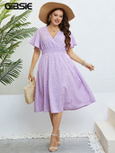 GIBSIE Lielizmēra kleita ar tauriņu piedurknēm ar apdruku, sievietēm vasaras brīvdienām, elastīga jostasvieta, ikdienišķas, saldas, A-līnijas Midi kleitas