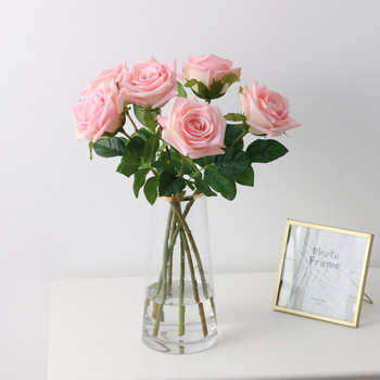 Истинско докосване Фалшиви латексови розови цветя Скандинавска маса за хранене Домашен декор Розови бели овлажняващи изкуствени рози Сватбена украса
