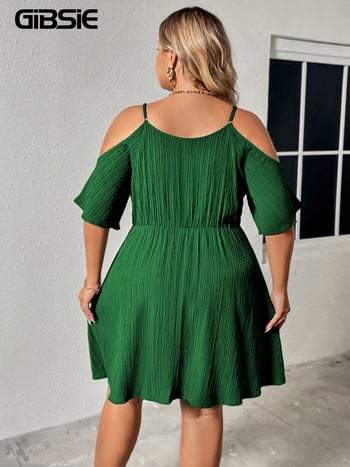 GIBSIE Plus Size Cold Shoulder V-Neck Solid Cami Φόρεμα Γυναικεία μόδα 2023 Καλοκαιρινό ψηλόμεσο Γλυκά casual γυναικεία κοντά φορέματα