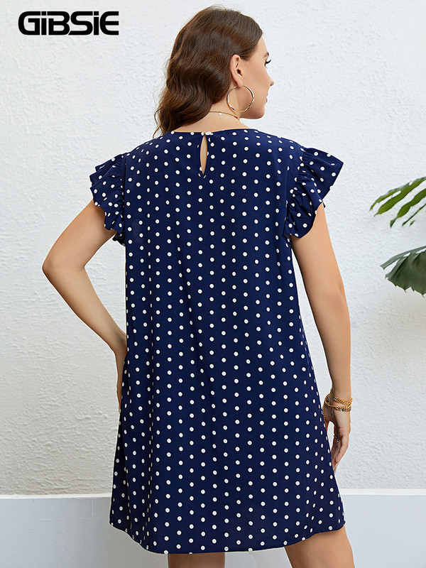 GIBSIE Liela izmēra, punktveida volānu piedurkņu vasaras kleita sievietēm, 2023. gada atslēgas caurums ar O veida kakla izgriezumu, saldas ikdienas sieviešu mini kleitas