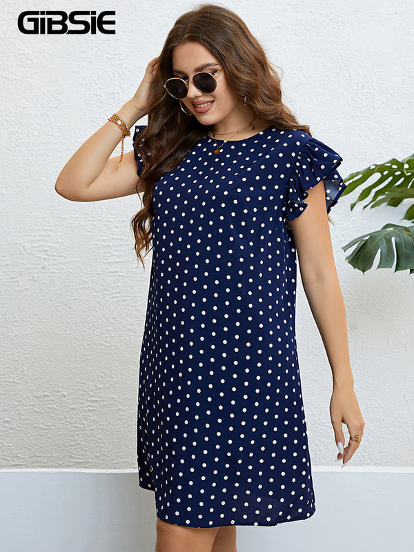 GIBSIE Liela izmēra, punktveida volānu piedurkņu vasaras kleita sievietēm, 2023. gada atslēgas caurums ar O veida kakla izgriezumu, saldas ikdienas sieviešu mini kleitas