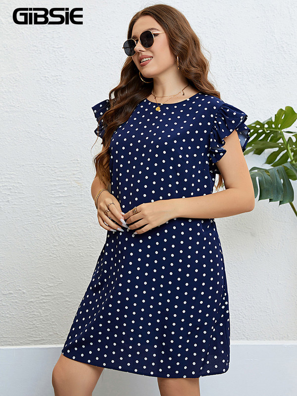 GIBSIE Liela izmēra, punktveida volānu piedurkņu vasaras kleita sievietēm, 2023. gada atslēgas caurums ar O veida kakla izgriezumu, saldas ikdienas sieviešu mini kleitas