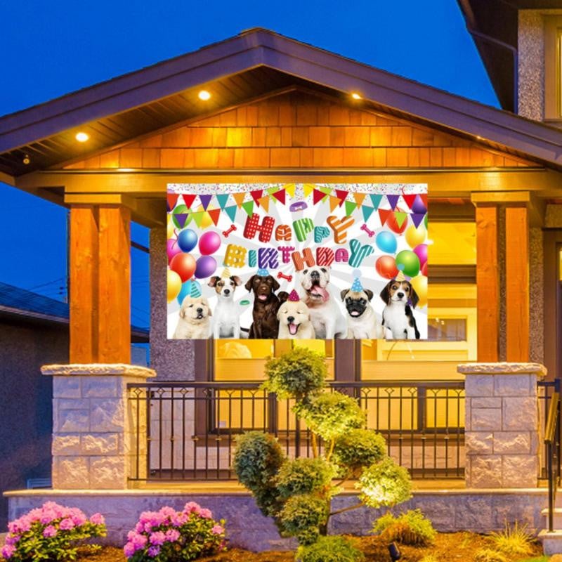 Suņa dzimšanas dienas fona ballītes fona multfilmu dekorācijas Jauki suņi svin bērna portretu Pielāgojiet fotoattēlu mājdzīvnieku daļai