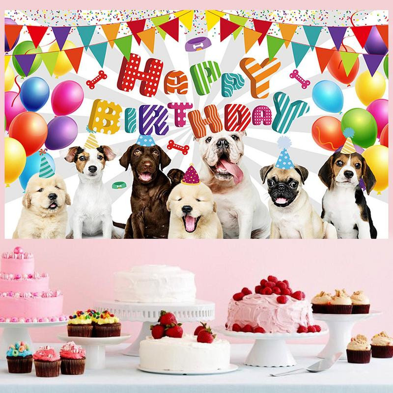 Suņa dzimšanas dienas fona ballītes fona multfilmu dekorācijas Jauki suņi svin bērna portretu Pielāgojiet fotoattēlu mājdzīvnieku daļai