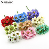 6 vnt./stal. Mini šilkinė dirbtinių aguonų gėlių puokštė vestuvių dekoravimui. Pasidaryk pats iškarpų knygelė Rankų darbo girlianda Craft netikra gėlė