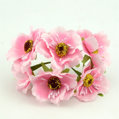 6 vnt./stal. Mini šilkinė dirbtinių aguonų gėlių puokštė vestuvių dekoravimui. Pasidaryk pats iškarpų knygelė Rankų darbo girlianda Craft netikra gėlė