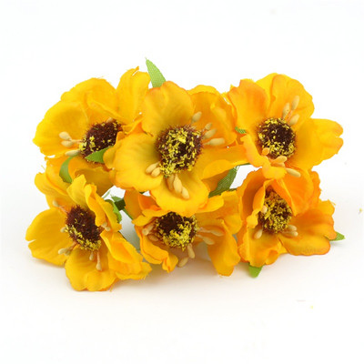 6 vnt./stal. Mini šilkinė dirbtinių aguonų gėlių puokštė vestuvių dekoravimui. Pasidaryk pats iškarpų knygelė Rankų darbo girlianda Craft netikra gėlė