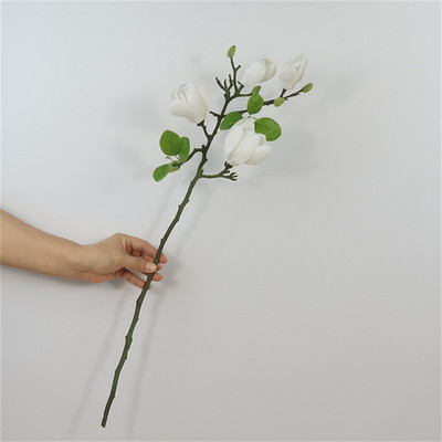 Kiváló minőségű Latex Magnólia ág levelekkel művirággal otthoni indie szobadekor flores mesterségeses