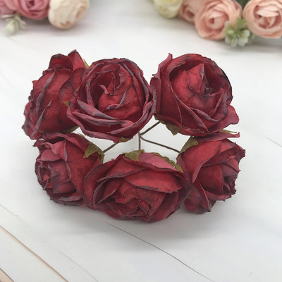 6 gabals simulācijas diy garland meža galvassegu Eiropas tējas pumpuru, karstās malas retro rožu zīda ziedu pumpuru apdares materiāls