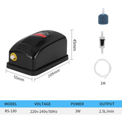 Resun žuvų rezervuaro mažas aeracijos siurblys deguonies siurblys RS-180 akvariumo deguonies siurblys Tylus žuvų aeracijos siurblys