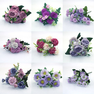 Violet 1 buc tot felul de trandafir artificial frumos bujor gerbera margaretă floare de mătase DIY acasă grădină petrecere nuntă decorare fals