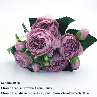 Lila 1db mindenféle gyönyörű mesterséges bazsarózsa rózsa gerbera százszorszép selyemvirág DIY házi kerti parti esküvői dekoráció hamisítvány