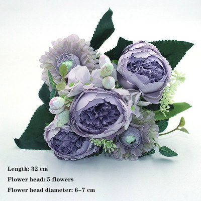 Lila 1db mindenféle gyönyörű mesterséges bazsarózsa rózsa gerbera százszorszép selyemvirág DIY házi kerti parti esküvői dekoráció hamisítvány
