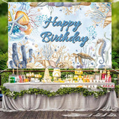 Uzkrītošs fona audums jūras tēmas dekoratīvs reklāmkarogs, izturīgs pret plīsumiem Pievienot atmosfēru Daudz laimes dzimšanas dienā vēstules fons