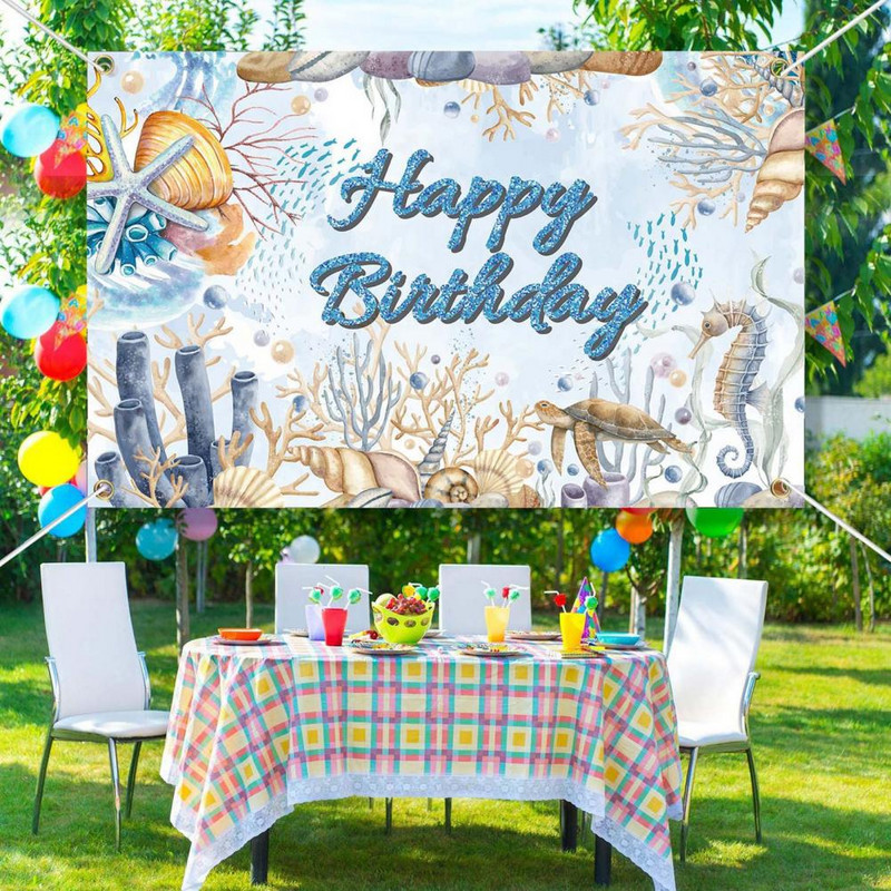 Uzkrītošs fona audums jūras tēmas dekoratīvs reklāmkarogs, izturīgs pret plīsumiem Pievienot atmosfēru Daudz laimes dzimšanas dienā vēstules fons