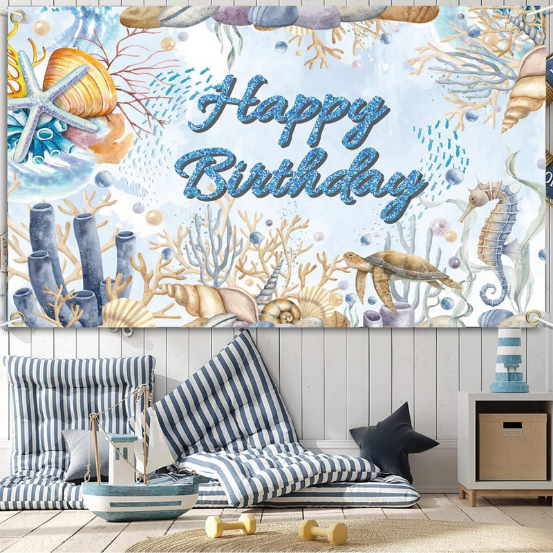 Uzkrītošs fona audums jūras tēmas dekoratīvs reklāmkarogs, izturīgs pret plīsumiem Pievienot atmosfēru Daudz laimes dzimšanas dienā vēstules fons